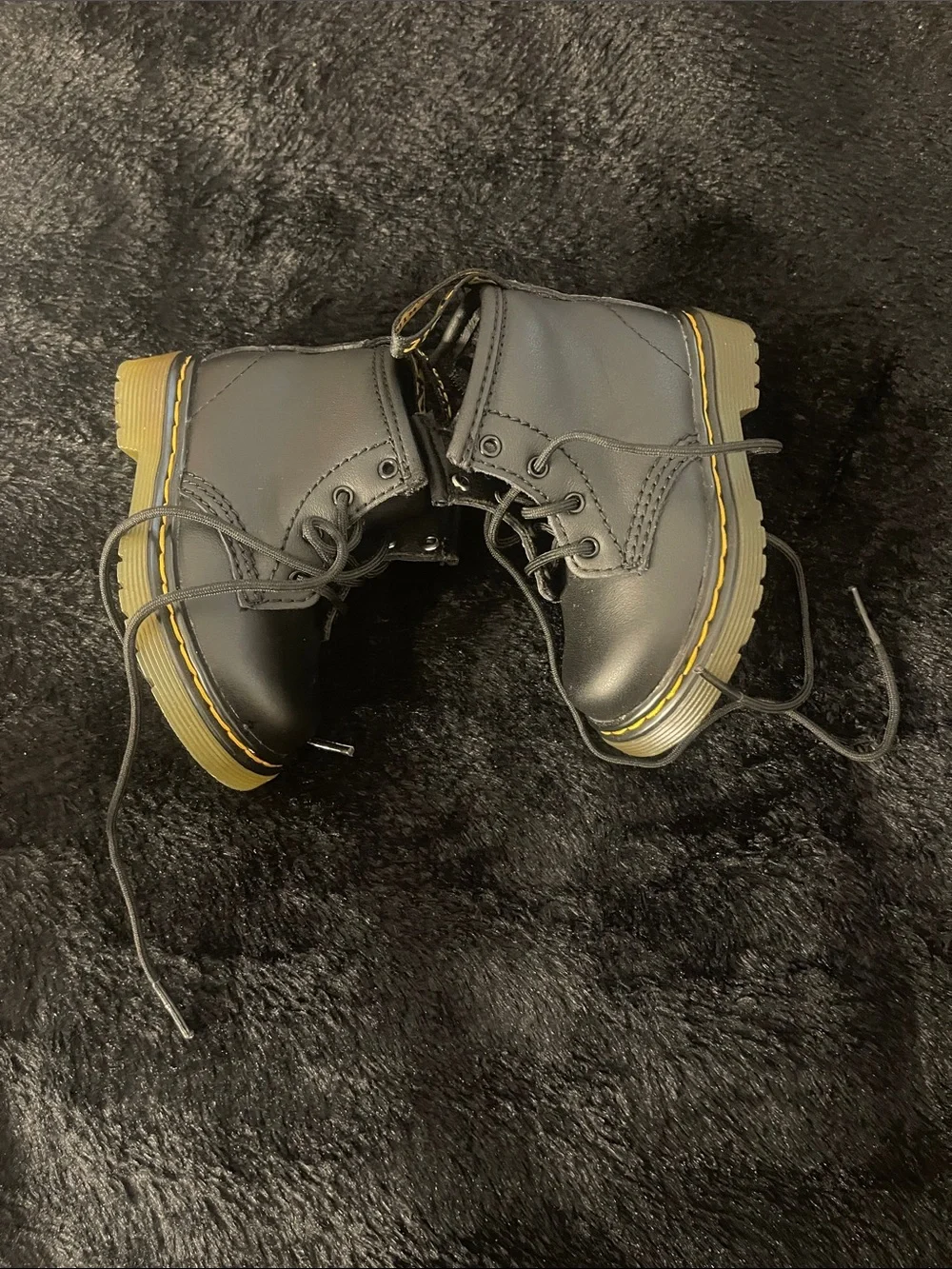 NWOT TODDLER Dr. Martens 1460 Black Lace-Up Boots with Yellow Trim NEVER WORN